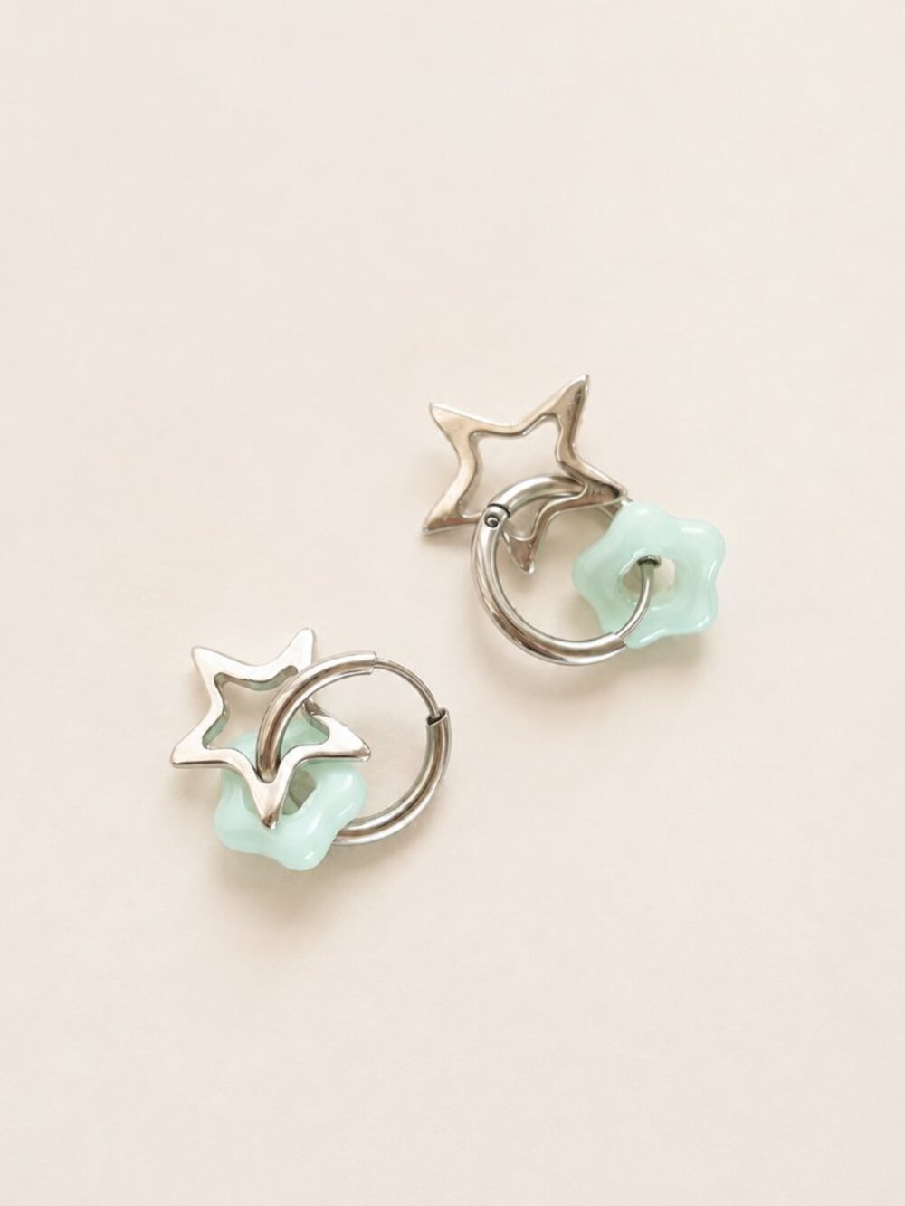Jade Green Flower Star Loops Y2K Earrings